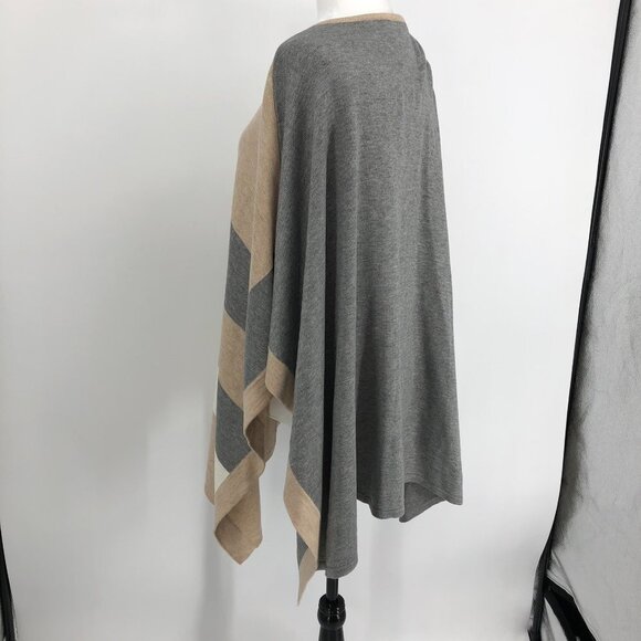 Calvin Klein Colorblock Poncho Creme grey  and Ivory neutral tones gold clasp OS - Picture 10 of 16